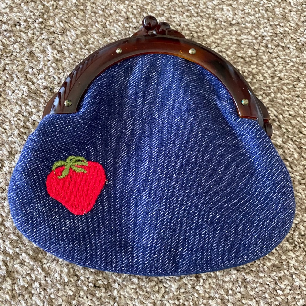 Vintage denim embroidered coin purse.